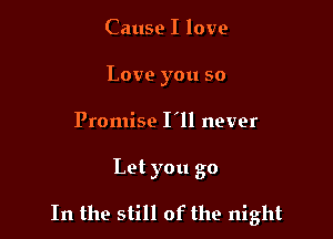 Cause I love
Love you so
Promise I'll never

Let you go

In the still of the night