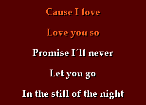 Cause I love
Love you so
Promise I'll never

Let you go

In the still of the night