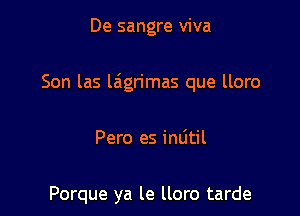 De sangre viva

Son las laigrimas que lloro

Pero es inlitil

Porque ya le lloro tarde