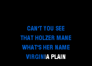 CAN'T YOU SEE

THAT HOLZER MAME
WHAT'S HER NAME
VIRGINIA PLAIN