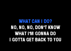 WHAT CAN I DO?

H0, H0, H0, DON'T KNOW
WHAT I'M GONNA DO
I GOTTA GET BACK TO YOU