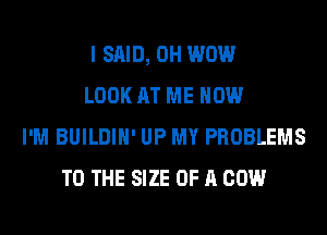 I SAID, 0H WOW
LOOK AT ME NOW
I'M BUILDIH' UP MY PROBLEMS
TO THE SIZE OF A COW