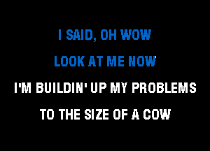 I SAID, 0H WOW
LOOK AT ME NOW
I'M BUILDIH' UP MY PROBLEMS
TO THE SIZE OF A COW