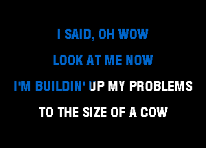 I SAID, 0H WOW
LOOK AT ME NOW
I'M BUILDIH' UP MY PROBLEMS
TO THE SIZE OF A COW