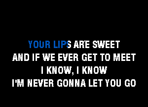 YOUR LIPS ARE SWEET
AND IF WE EVER GET TO MEET
I KNOW, I KNOW
I'M NEVER GONNA LET YOU GO