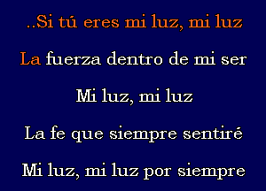 ..Si t1'1 eres mi luz, mi luz
La fuerza dentro de mi ser
Mi luz, mi luz
La fe que siempre sentirtzj

Mi luz, mi luz por siempre