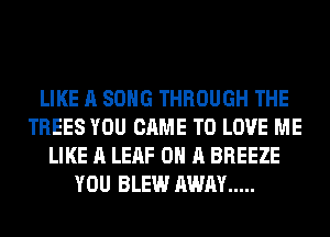 LIKE A SONG THROUGH THE
TREES YOU CAME TO LOVE ME
LIKE A LEAF ON A BREEZE
YOU BLEW AWAY .....