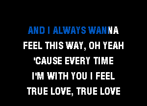 AND I RLWAYS WANNA
FEEL THIS WAY, OH YEAH
'CAUSE EVERY TIME
I'M WITH YOU I FEEL

TRUE LOVE, TRUE LOVE l