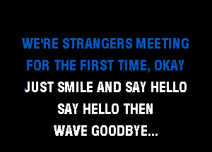 WE'RE STRANGERS MEETING

FOR THE FIRST TIME, OKAY

JUST SMILE AND SAY HELLO
SAY HELLO THEN
WAVE GOODBYE...