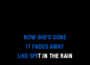 NOW SHE'S GONE
IT FADES AWAY
LIKE SPIT IN THE RAIN