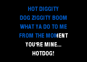 HOT DIGGITY
DOG ZIGGITY BOOM
WHAT YA DO TO ME

FROM THE MOMENT
YOU'RE MINE...
HOTDDG!