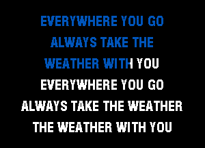 EVERYWHERE YOU GO
ALWAYS TAKE THE
WEATHER WITH YOU
EVERYWHERE YOU GO
ALWAYS TAKE THE WEATHER
THE WEATHER WITH YOU