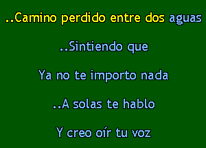 ..Camino perdido entre dos aguas
..Sintiendo que
Ya no te importo nada
..A solas te hablo

Y creo ofr tu voz