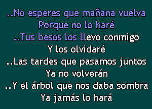 ..No esperes que mafiana vuelva
Porque no lo haw

..Tus besos los llevo conmigo

Y los olvidaw

..Las tardes que pasamos juntos

Ya no volvera'm

..Y el airbol que nos daba sombra

Ya jamais lo harai