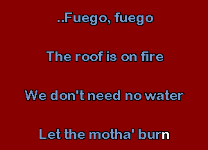 ..Fuego, fuego

The roof is on fire

We don't need no water

Let the motha' burn