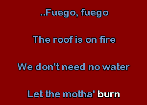 ..Fuego, fuego

The roof is on fire

We don't need no water

Let the motha' burn