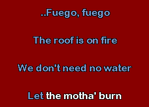 ..Fuego, fuego

The roof is on fire

We don't need no water

Let the motha' burn