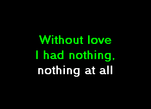 Without love

I had nothing,
nothing at all