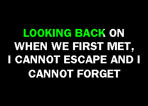 LOOKING BACK ON
WHEN WE FIRST MET,
I CANNOT ESCAPE AND I

CANNOT FORGET