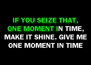 IF YOU SEIZE THAT,
ONE MOMENT IN TIME,
MAKE IT SHINE. GIVE ME
ONE MOMENT IN TIME