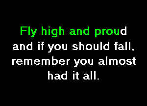 Fly high and proud
and if you should fall,

remember you almost
had it all.