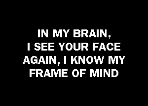IN MY BRAIN,
I SEE YOUR FACE

AGAIN, I KNOW MY
FRAME OF MIND