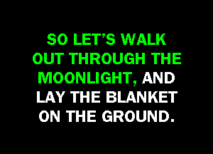 SO LET,S WALK
OUT THROUGH THE
MOONLIGHT, AND
LAY THE BLANKET
ON THE GROUND.

g
