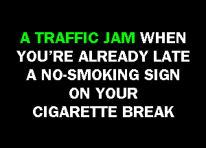 A TRAFFIC JAM WHEN
YOURE ALREADY LATE
A NO-SMOKING SIGN
ON YOUR
CIGARETTE BREAK