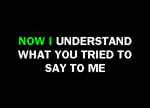 NOW I UNDERSTAND

WHAT YOU TRIED TO
SAY TO ME