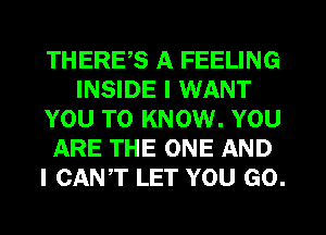 THERE,S A FEELING
INSIDE I WANT
YOU TO KNOW. YOU
ARE THE ONE AND
I CANT LET YOU GO.