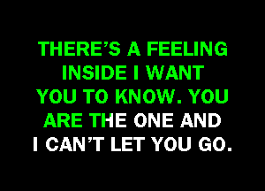 THERE,S A FEELING
INSIDE I WANT
YOU TO KNOW. YOU
ARE THE ONE AND
I CANT LET YOU GO.