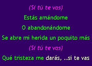 Estais ama'mdome
O abandona'mdome

Se abre mi herida un poquito mas

Qw tristeza me darais, ..si te vas