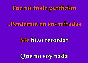 Fue mi triste perdicifm
..Perde1me en sus miradas
IVIe hjzo recordar

Que no soy nada