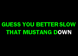 GUESS YOU BE'ITER SLOW
THAT MUSTANG DOWN