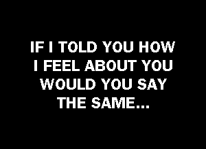 IF I TOLD YOU HOW
I FEEL ABOUT YOU

WOULD YOU SAY
THE SAME...