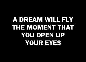 A DREAM WILL FLY
THE MOMENT THAT
YOU OPEN UP
YOUR EYES
