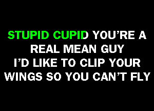 STUPID CUPID YOURE A
REAL MEAN GUY
PD LIKE TO CLIP YOUR
WINGS SO YOU CANT FLY