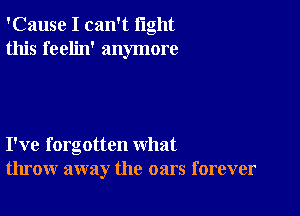 'Cause I can't light
this feelin' anymore

I've forgotten what
throw away the oars forever