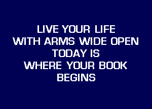 LIVE YOUR LIFE
WITH ARMS WIDE OPEN
TODAY IS
WHERE YOUR BOOK
BEGINS