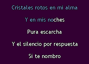 Cristales rotos en mi alma
Y en mis noches

Pura escarcha

Y el silencio por respuesta

Si te nombro