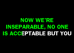 NOW WERE
INSEPARABLE, NO ONE
IS ACCEPTABLE BUT YOU