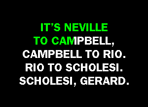 ITS NEVILLE

T0 CAMPBELL,
CAMPBELL T0 RIO.
RIO T0 SCHOLESI.
SCHOLESI, GERARD.