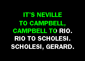 IT,S NEVILLE

T0 CAMPBELL,
CAMPBELL T0 RIO.
RIO T0 SCHOLESI.

SCHOLESI , GERARD.