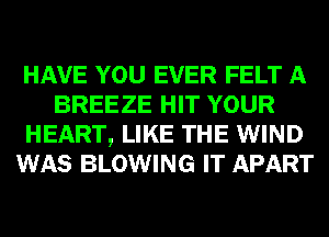 HAVE YOU EVER FELT A
BREEZE HIT YOUR
HEART, LIKE THE WIND
WAS BLOWING IT APART