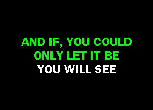 AND IF, YOU COULD

ONLY LET IT BE
YOU WILL SEE