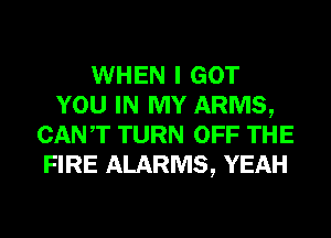 WHEN I GOT
YOU IN MY ARMS,
CANT TURN OFF THE
FIRE ALARMS, YEAH