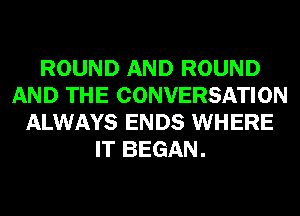ROUND AND ROUND
AND THE CONVERSATION
ALWAYS ENDS WHERE
IT BEGAN.