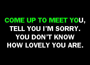 COME UP TO MEET YOU,
TELL YOU PM SORRY.

YOU DONT KNOW
HOW LOVELY YOU ARE.