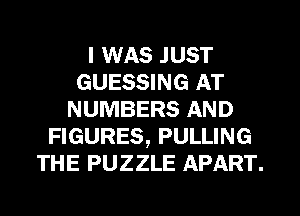 I WAS JUST
GUESSING AT
NUMBERS AND
FIGURES, PULLING
THE PUZZLE APART.