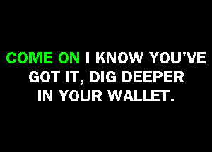 COME ON I KNOW YOUWE
GOT IT, DIG DEEPER
IN YOUR WALLET.